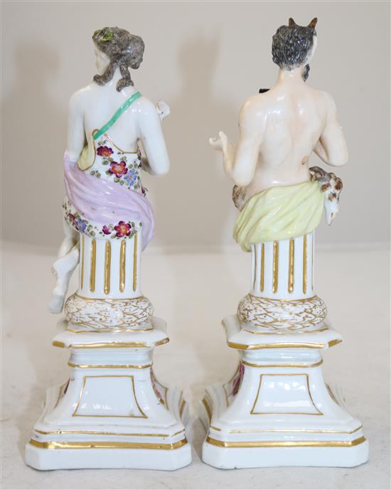 A pair of Samson of Paris porcelain figures of Pan and a nymph, late 19th century, 20.5cm and 20cm